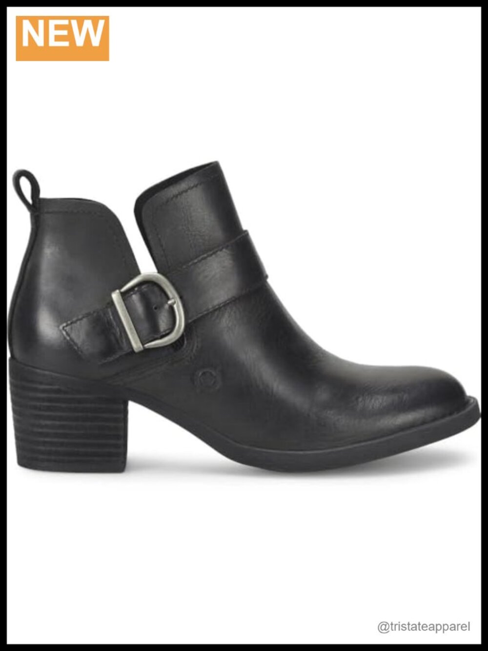 Leather Ankle Booties Block Heel Pull-On